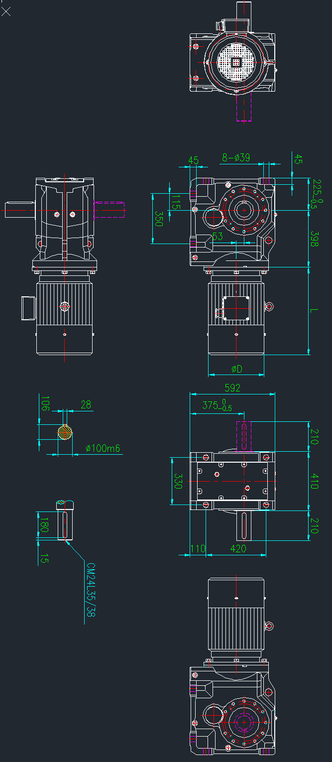 KAB127雙輸出軸直角減速機尺寸-邁傳減速機