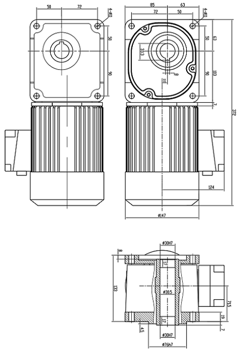 雙面法蘭直角減速機(jī)SGF30-400W外形圖