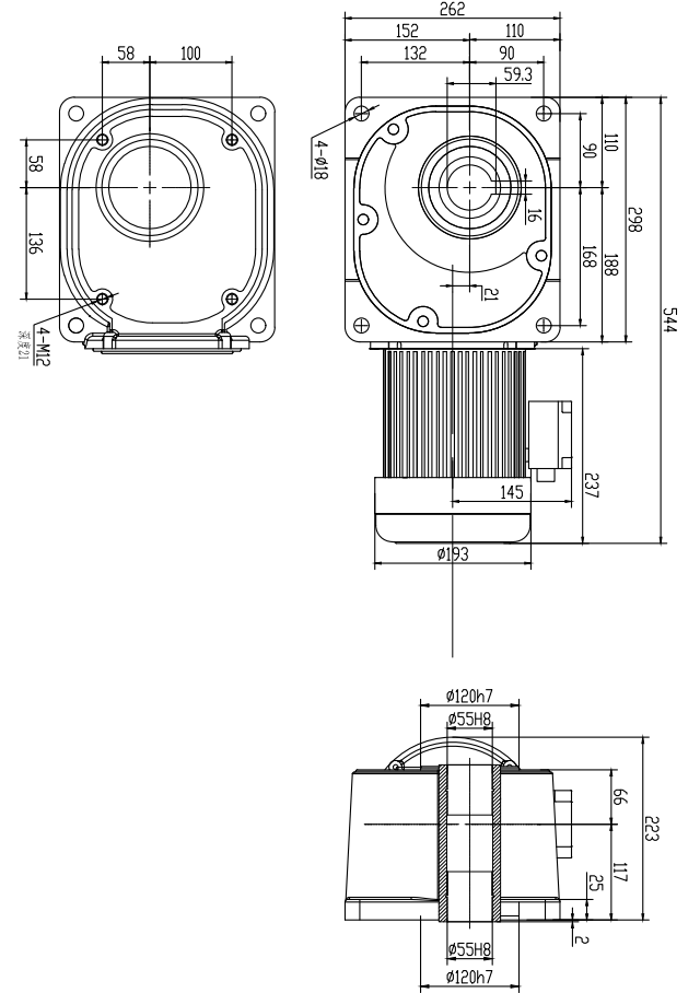 輸出55孔1.5KW40比三相直角空心軸減速機(jī)尺寸圖