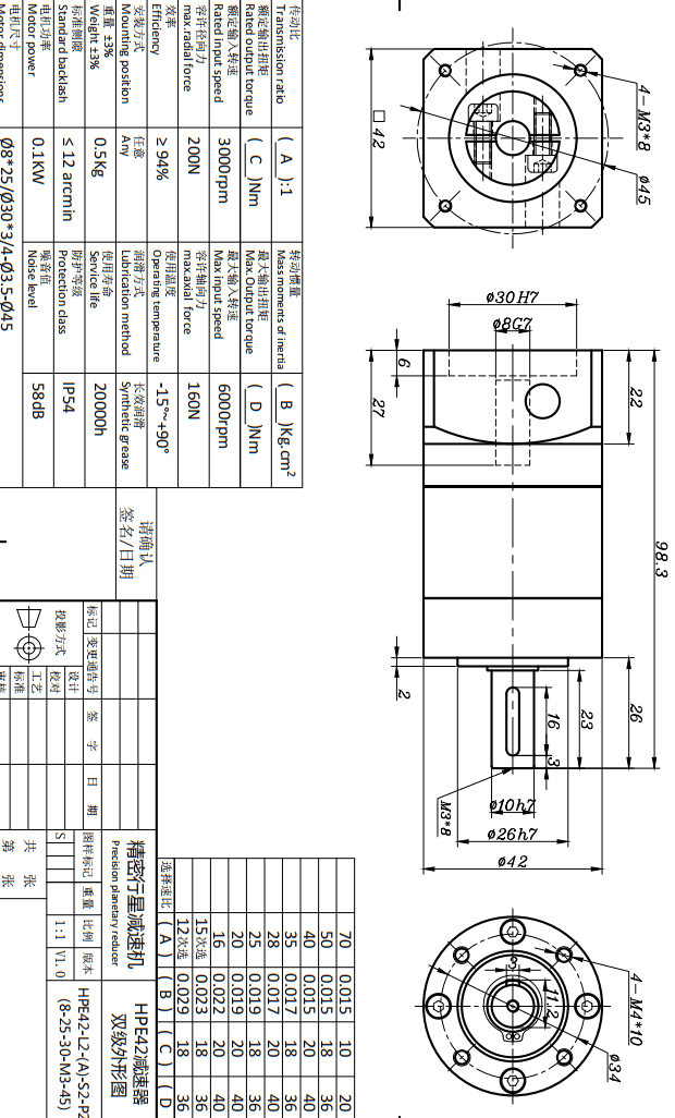HPE42減速機 雙級外形圖HPE42-L2-A-S2-P2行星減速機