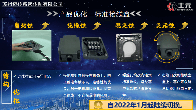 通知!2022年士元直交軸減速機(jī)電機(jī)標(biāo)準(zhǔn)接線盒升級