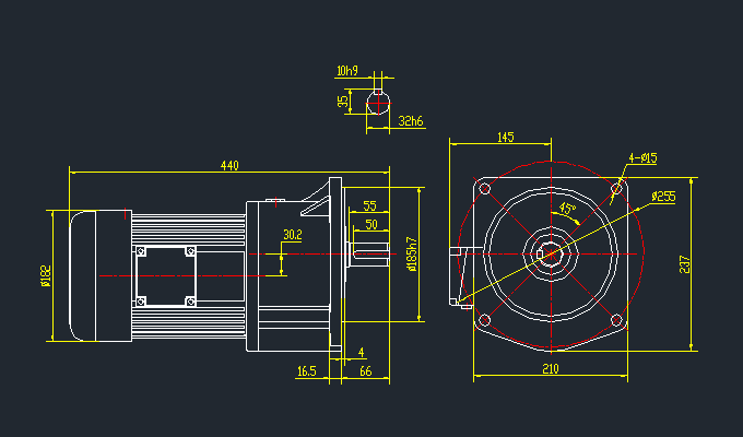 士元電機(jī)G1500A齒輪減速三相異步電動(dòng)機(jī) 安裝尺寸圖