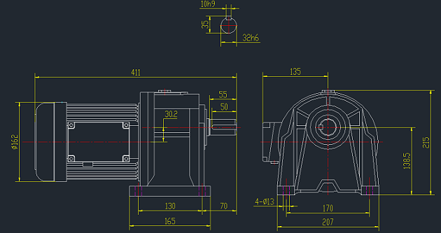 士元臥式電機(jī)減速機(jī)GH32-750-50-S-G3 尺寸圖